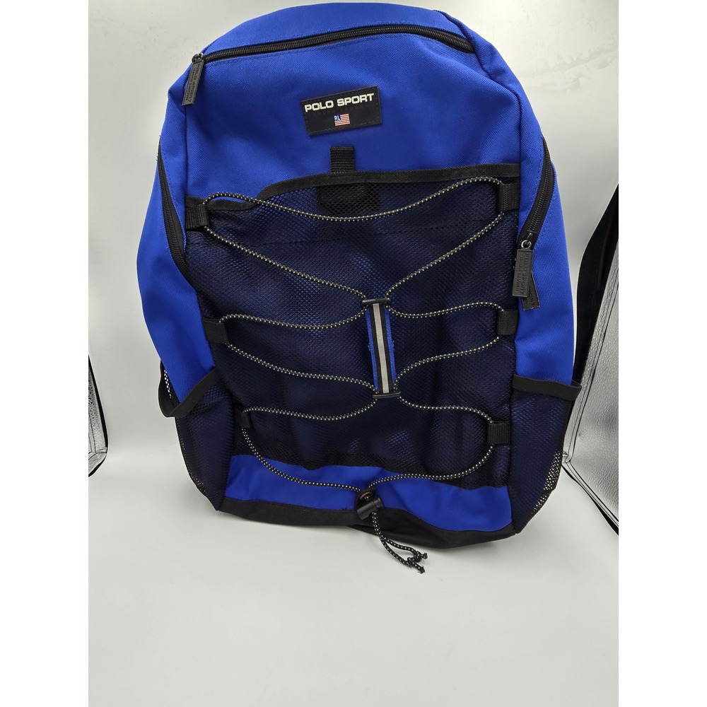 Polo Sport Ralph Lauren Backpack Blue Black Mesh Bungee Canvas Rucksack Bag